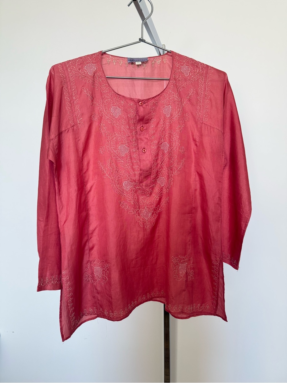 Calypso St. Barth Rose-Coral Silk Embroidered Tunic